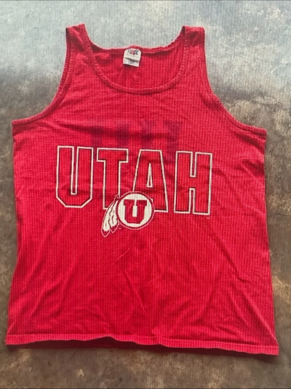 NCAA Utah Red Ribbed Tank Top with White Logo